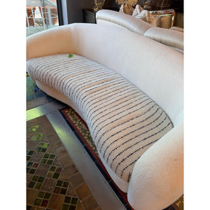 Custom 9-ft White Boucle Curved Sofa w/ Navy Striped Wool Seat by RH (AS IS)