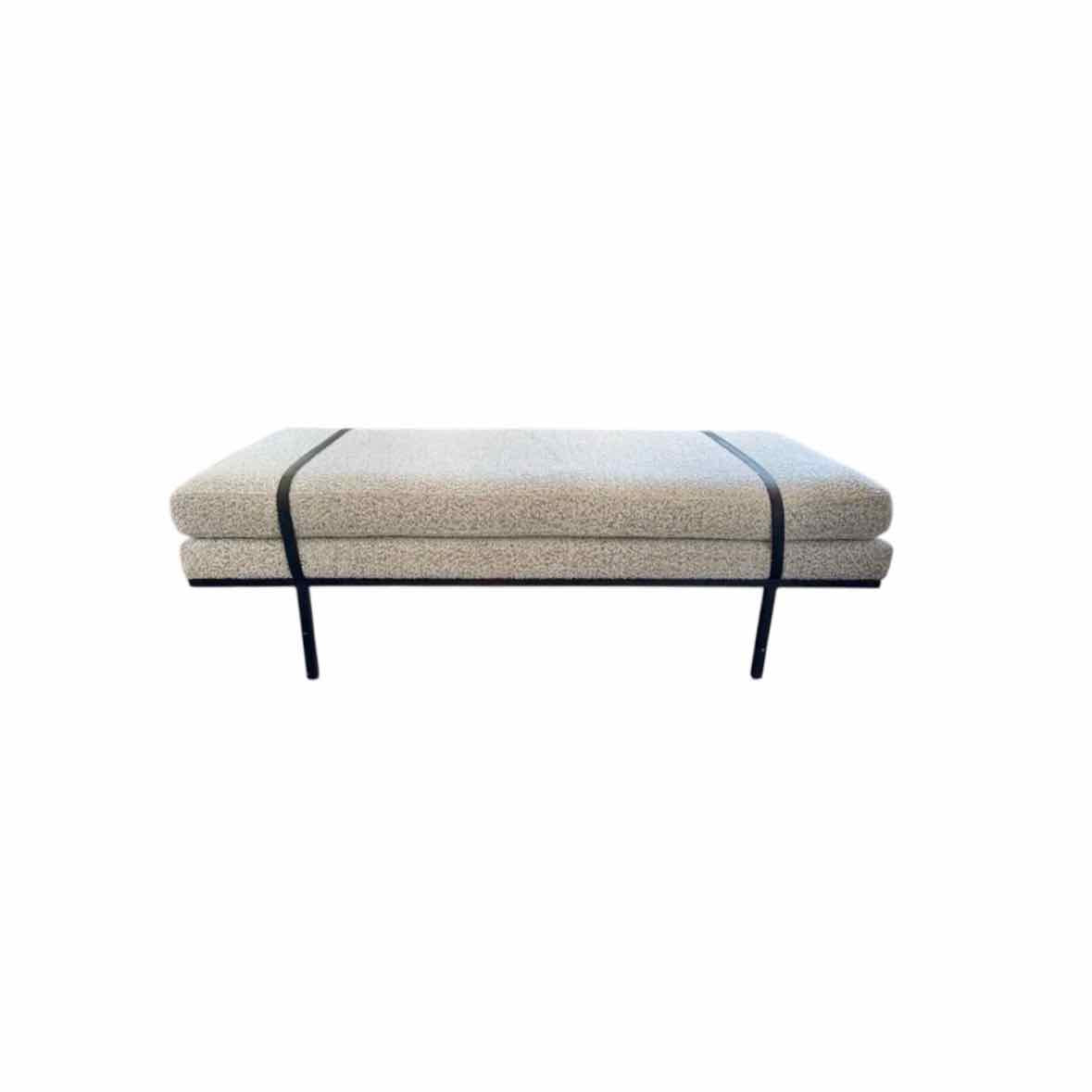 Ronan Modern Classic Grey Performance Upholstered Seat & Black Iron Frame Bench