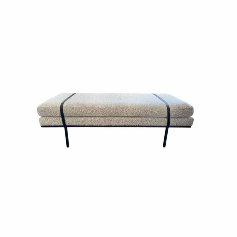 Ronan Modern Classic Grey Performance Upholstered Seat & Black Iron Frame Bench