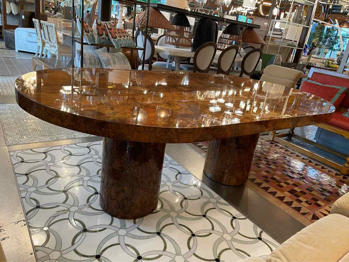 7-ft Lacquered Mahogany Burlwood Dining Table by Paul Mayen for Intrex (AS IS)