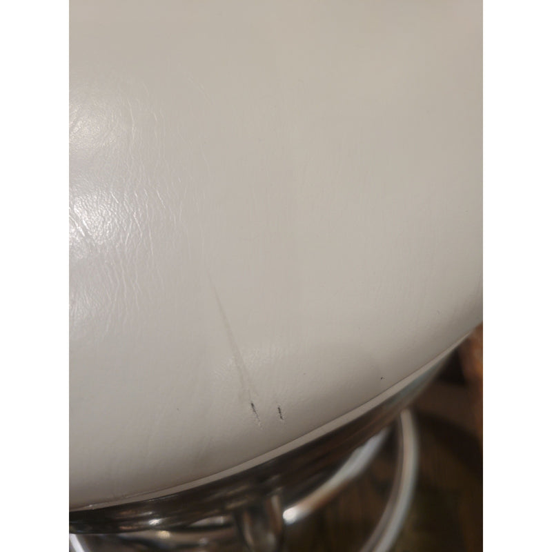 SET of 3 Mid-Century White Leather & Steel Counter Stools