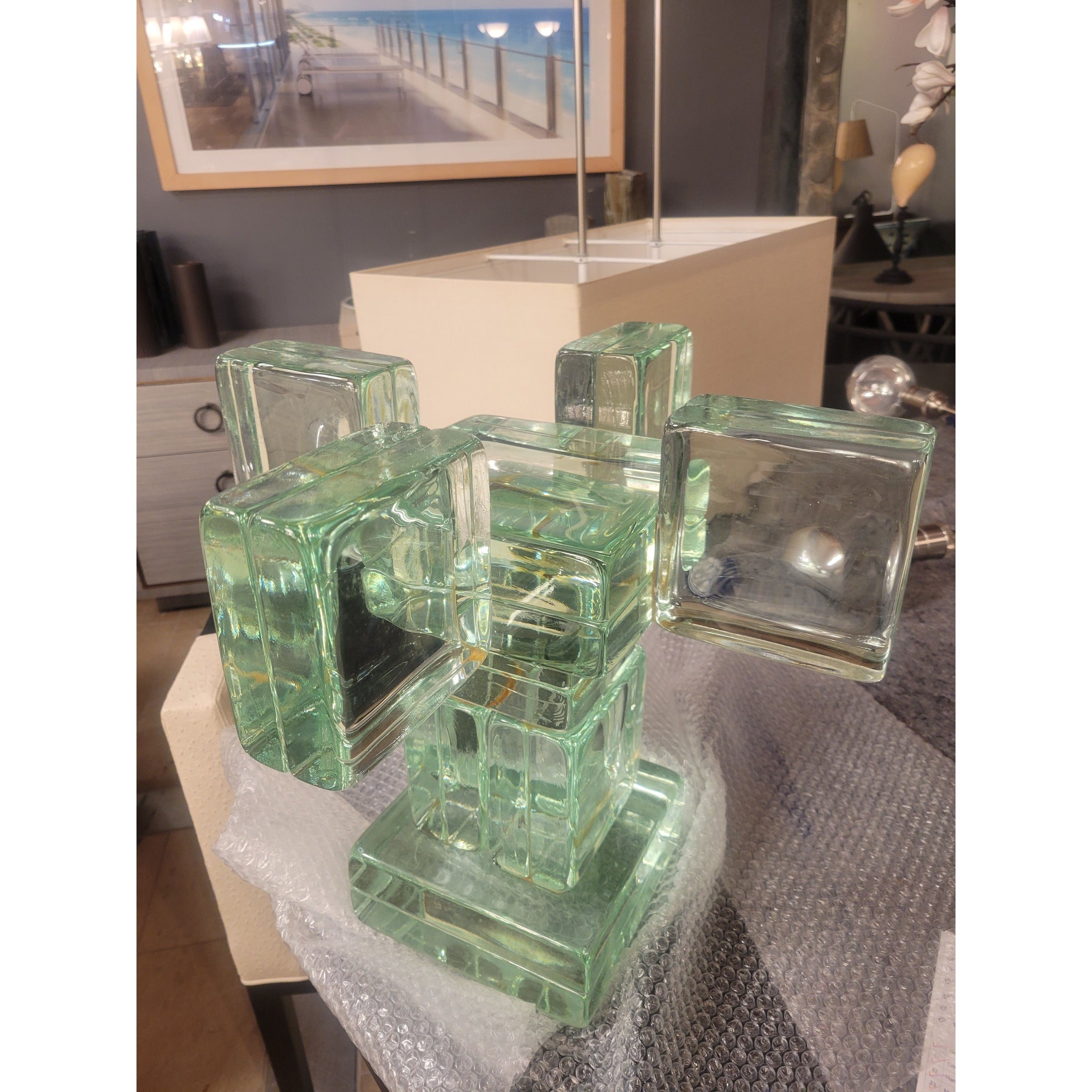 Green Cast Glass Blocks Side Table by Imperial Imagineering Italy