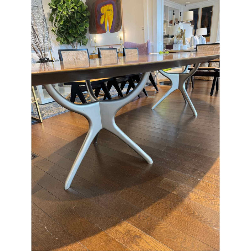 Custom Walnut & Brass Oval Dining Table - AS IS