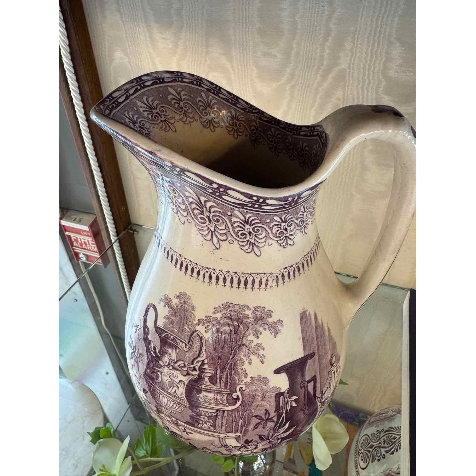 Antique Purple Transferware Porcelain Pitcher - colletteconsignment.com
