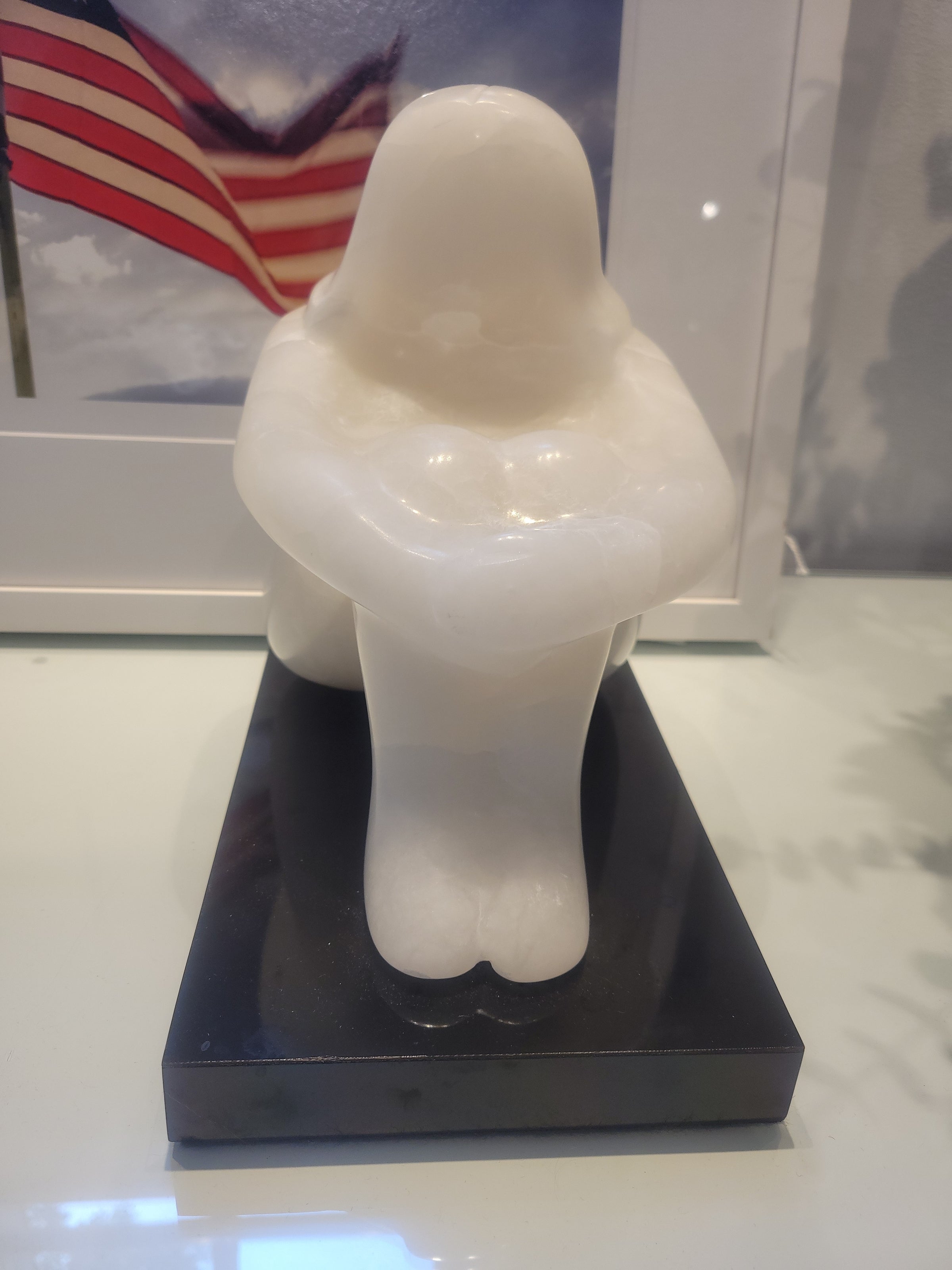 'Seated Girl IV' White Alabaster Sculpture on Marble Base by Robert L. Hooke