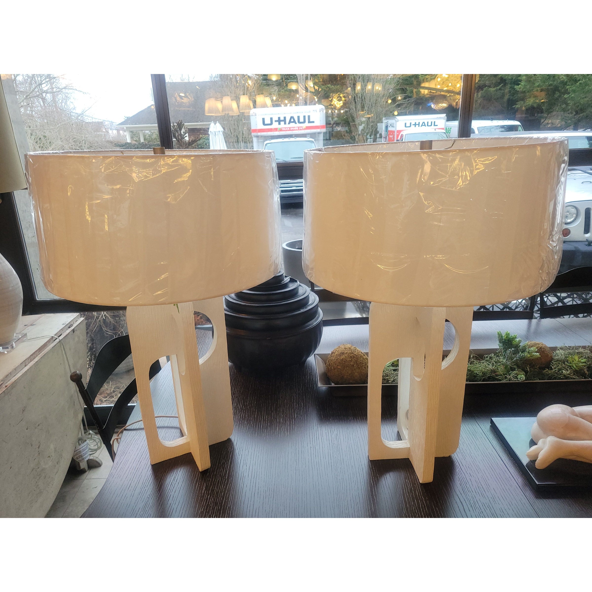 PAIR of 'Tevin' Resin Table Lamps w/ Shades by Arteriors