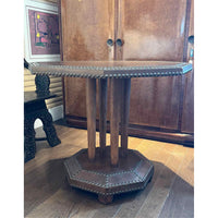 Octagonal Leather Table w/ Large Nailheads - colletteconsignment.com