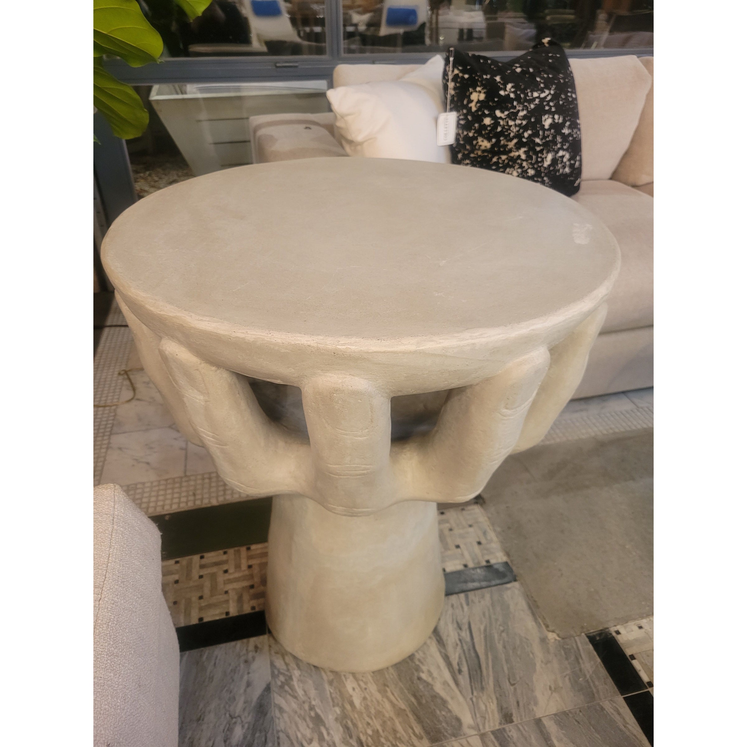 Round Fiber Stone Hands Side Table