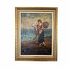 Two Ladies on Beach Oil Painting by in Gold Tone Frame - AS IS