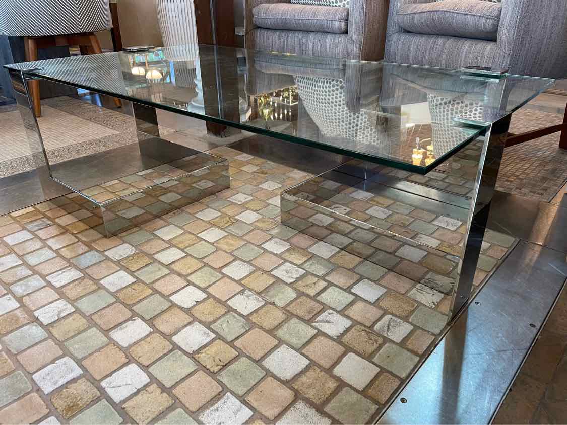 Rectangular Glass & Chrome Anchor Coffee Table by Donghia