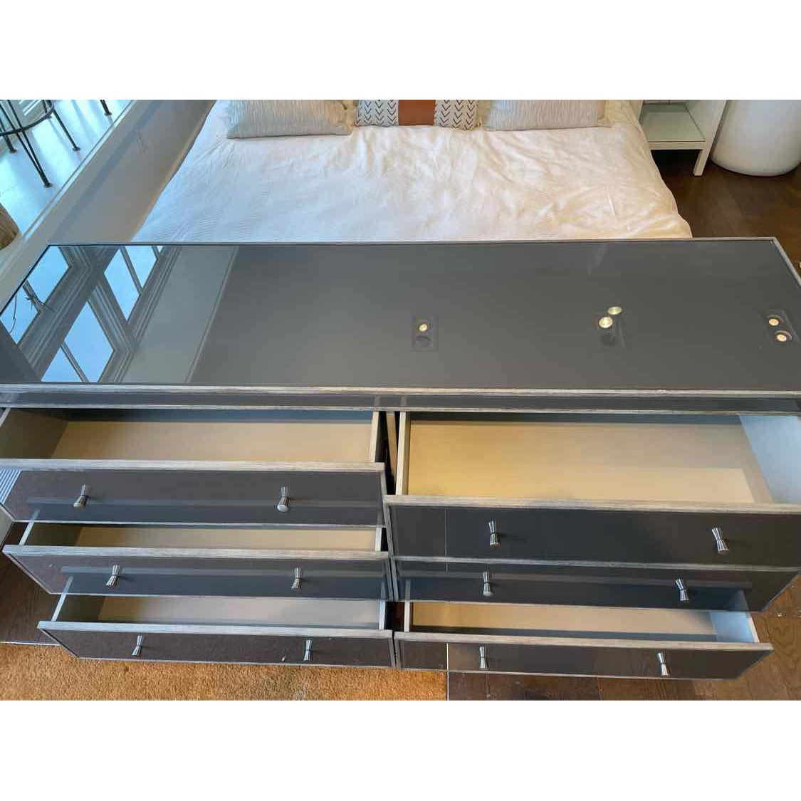 Gray Glass 6-Drawer Dresser Attrib. to Arhaus (AS IS)