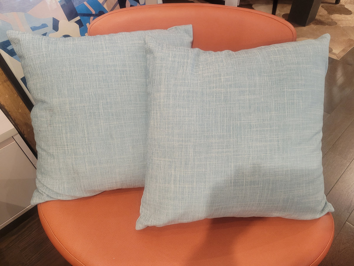 PAIR of Custom Powder Blue Velvet Square Pillows (AS IS)