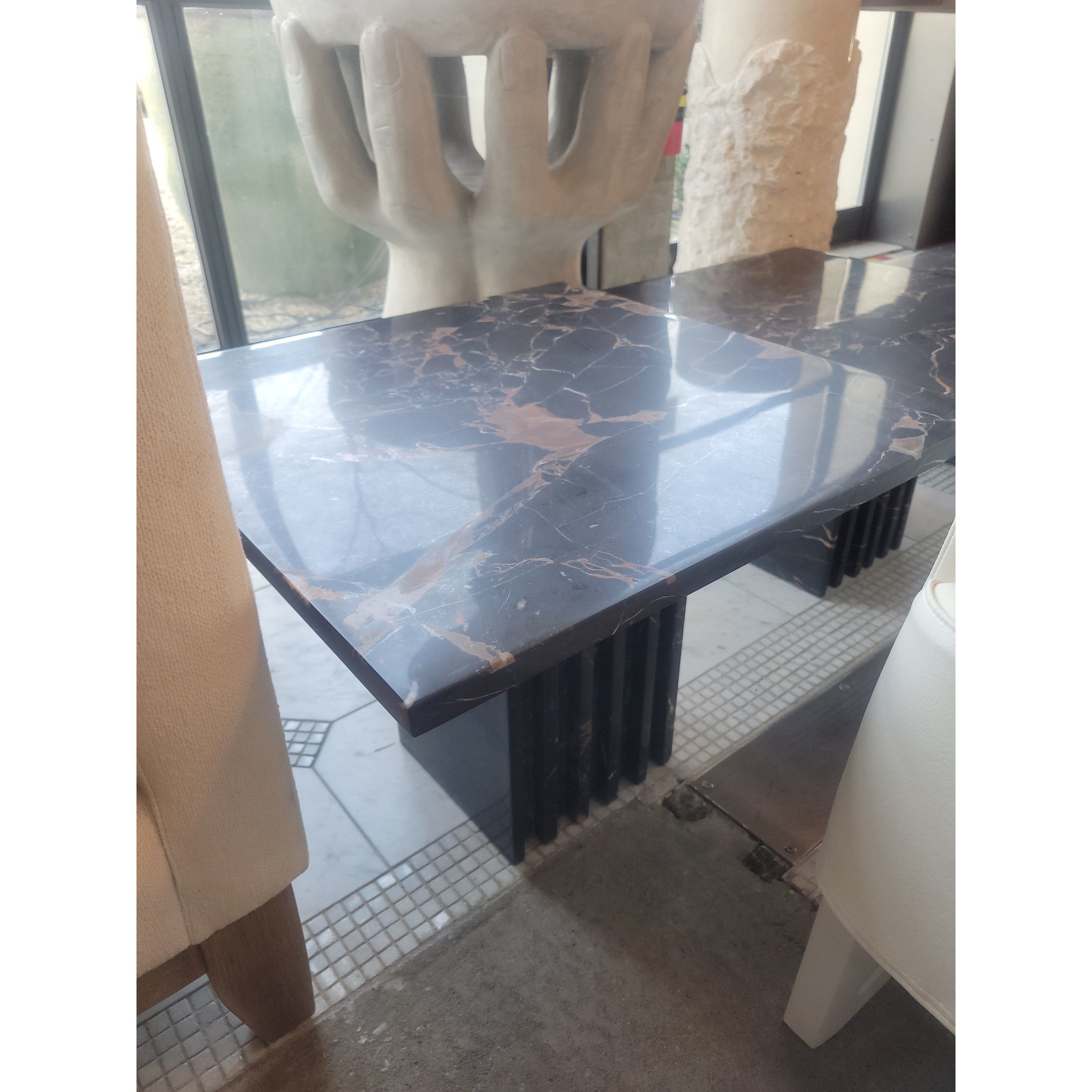 SET of 3 Fluted Black Marble Nesting Tables (AS IS)