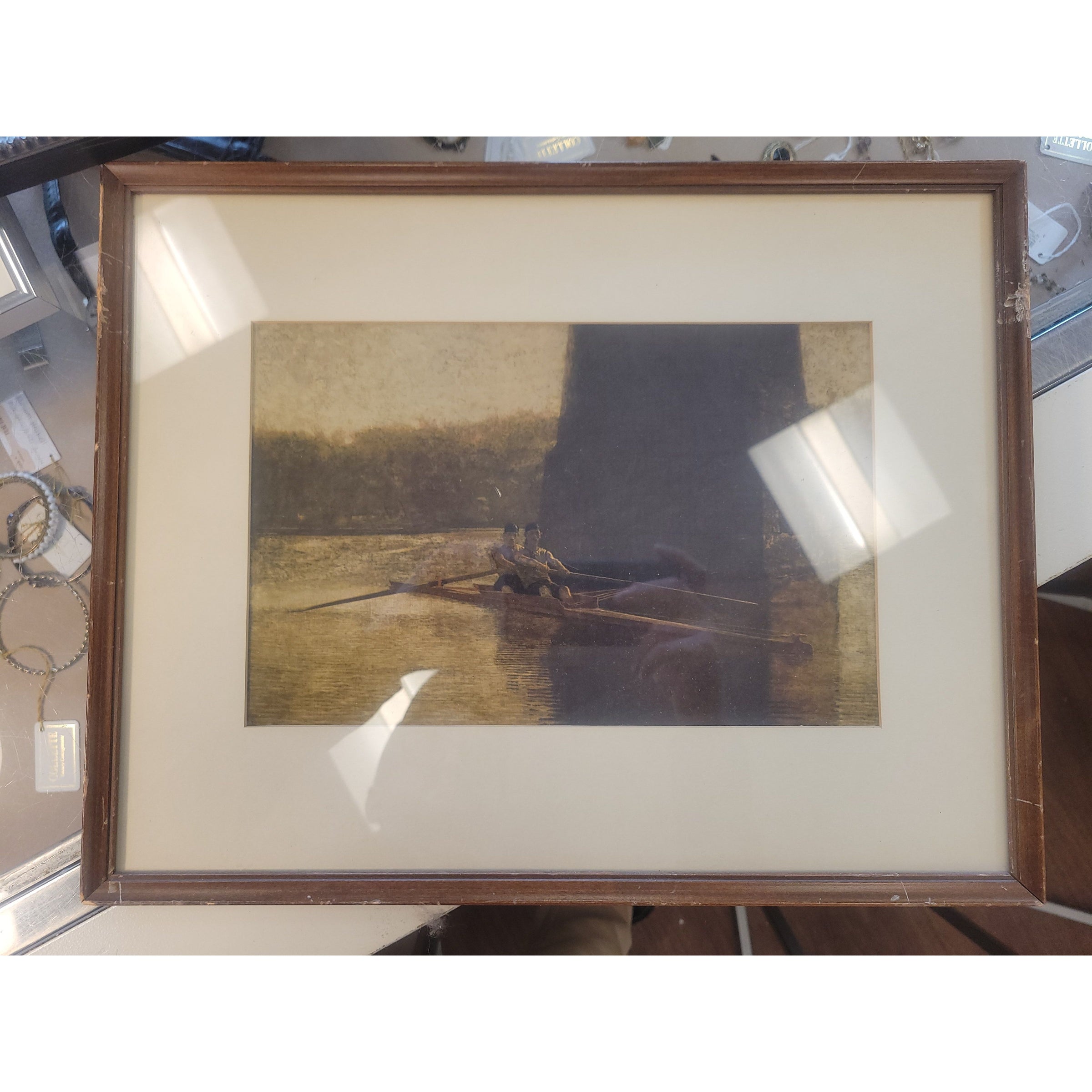 Sepia Print of Men Rowing in Frame (AS IS)