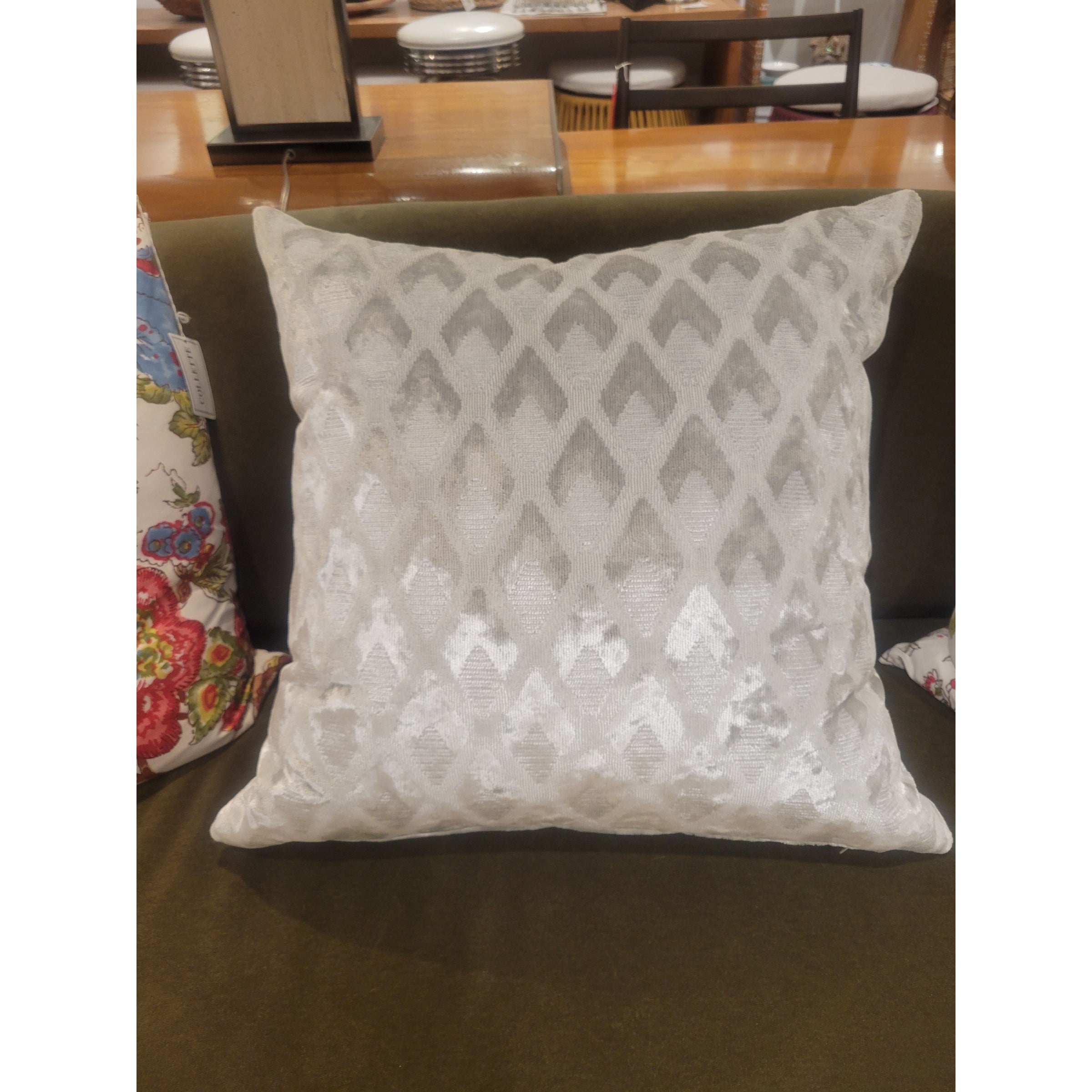 Silver Diamond Pattern Square Pillow w/ Down Insert - colletteconsignment.com