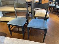 SET of 8 Black Wood Dining Chairs w/ Blue Velvet Seats by Paul McCobb