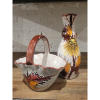SET of Florentine Originals Painted Leaf Ceramic Vase & Basket