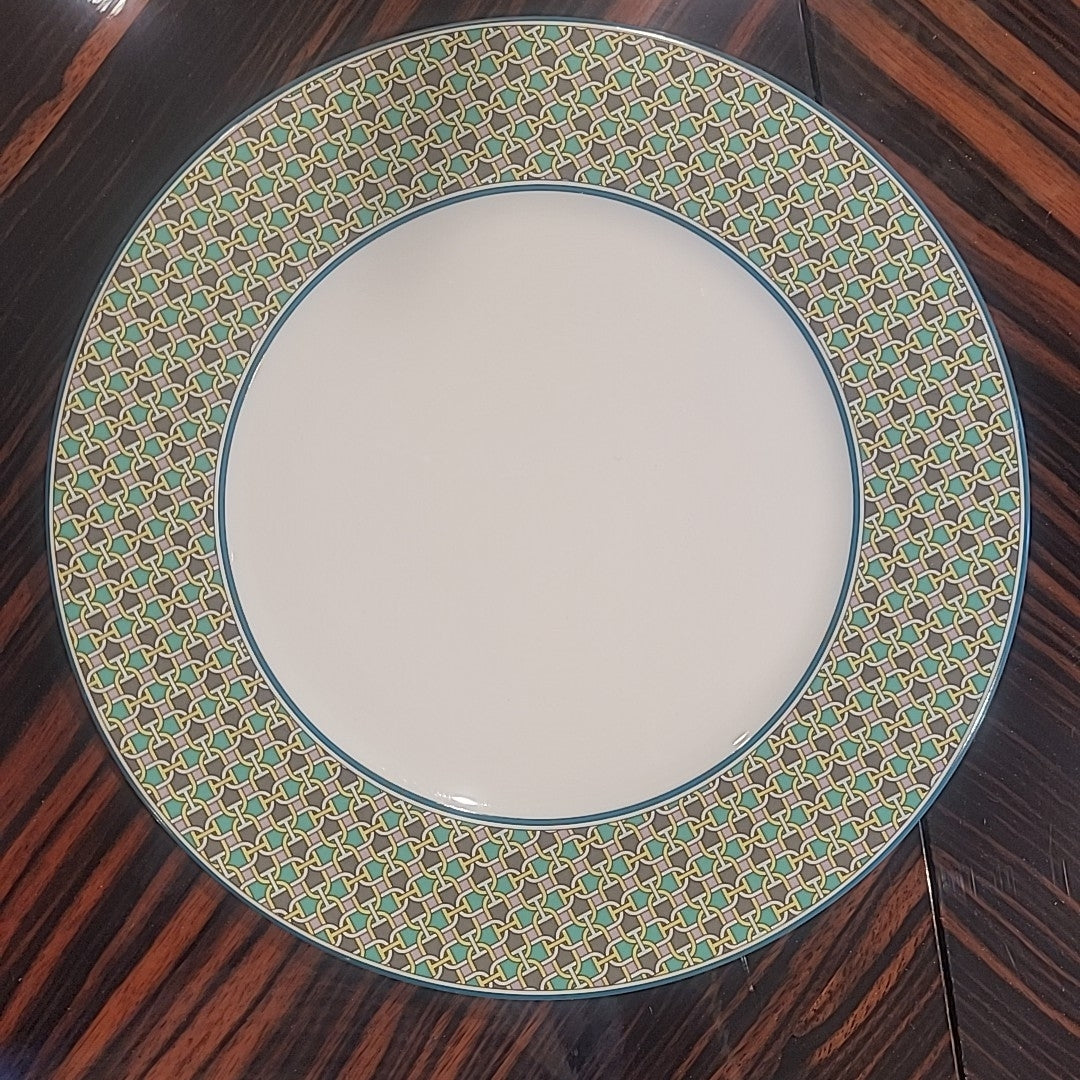 Hermes Tie Set Porcelain Salad / Dessert Plate w/ Green Trim