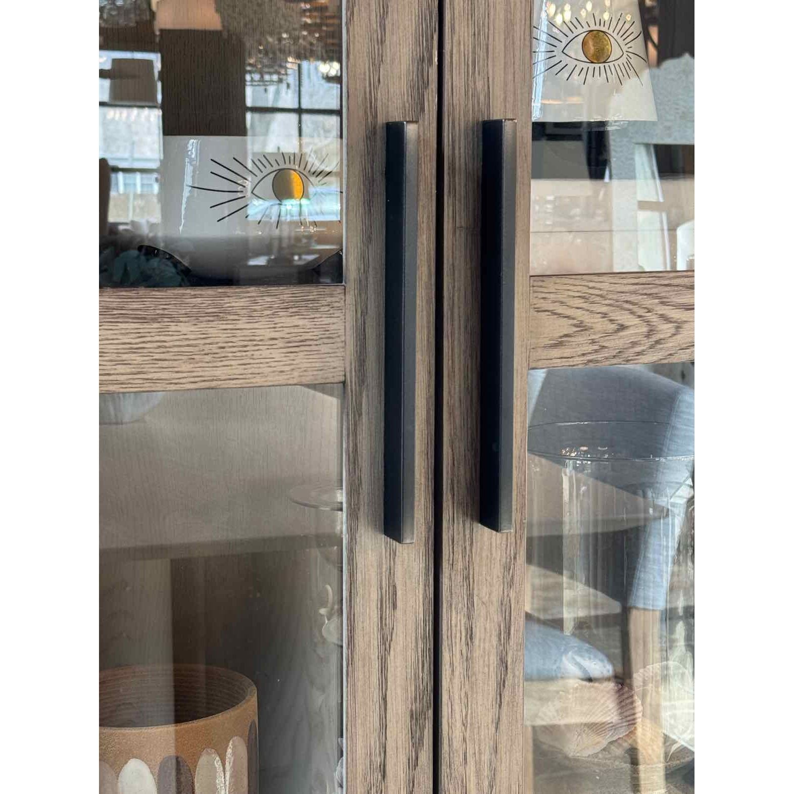 Restoration Hardware Gray Wood and Glass Cabinet