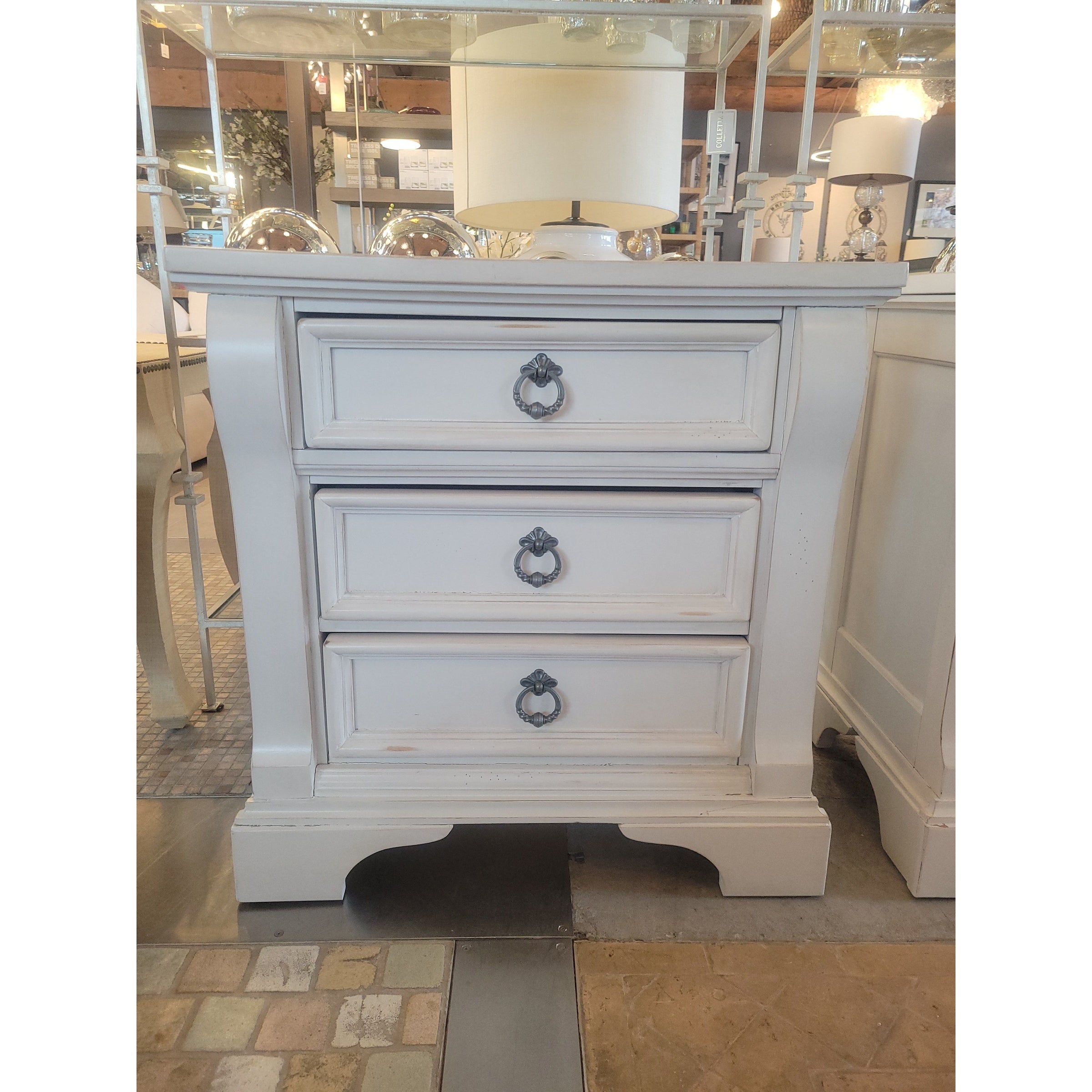 PAIR of White Wood 3-Drawer Nightstands (AS IS)