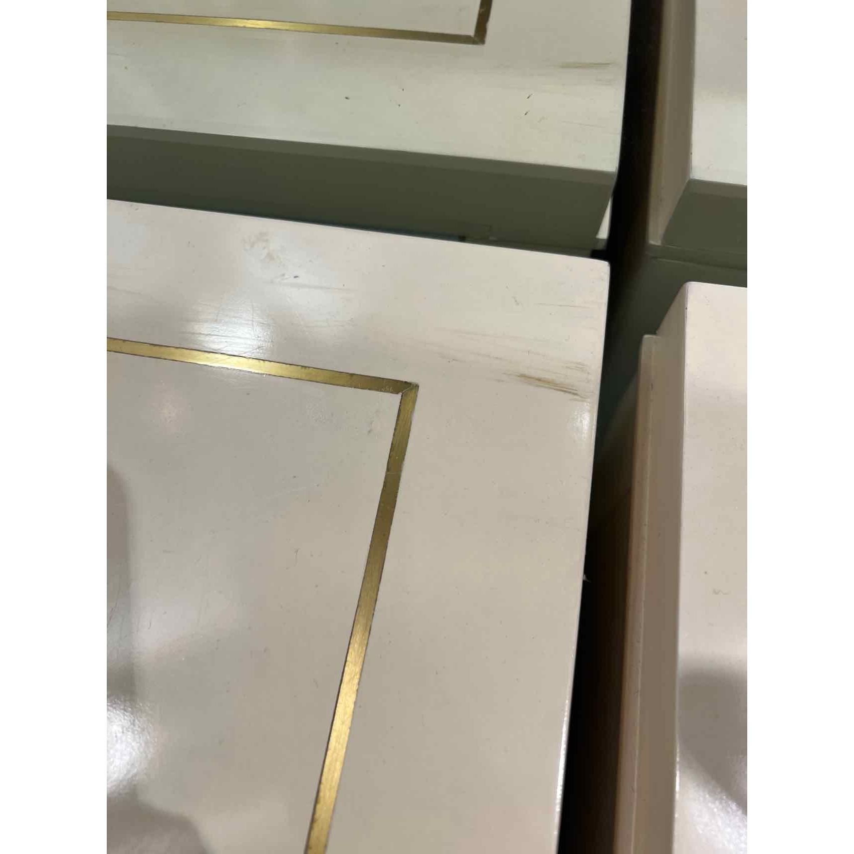 Pair of Salon 2 Drawer Bernhardt Nightstands w/ Inlaid Metal Border in Alabaster