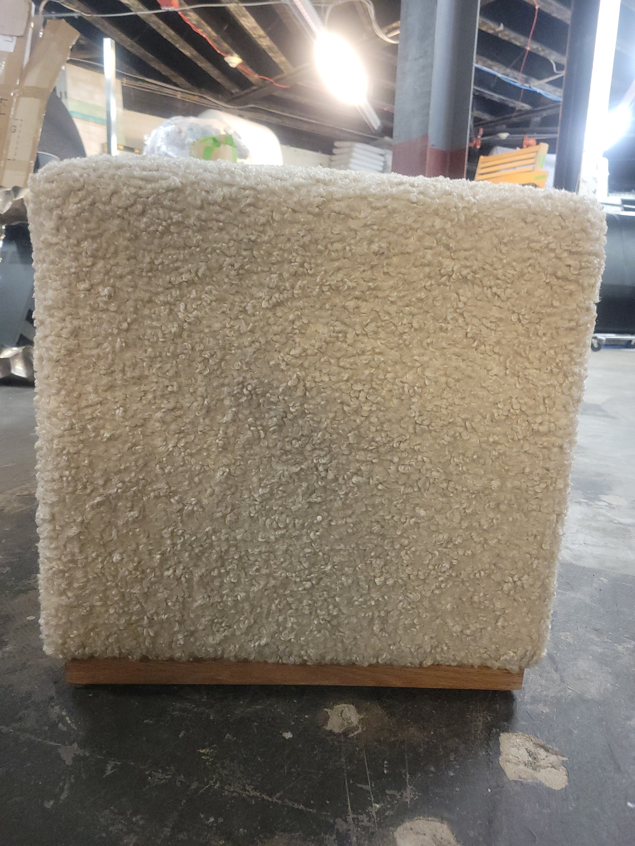 White Sheepskin Block Bench on Oak Base
