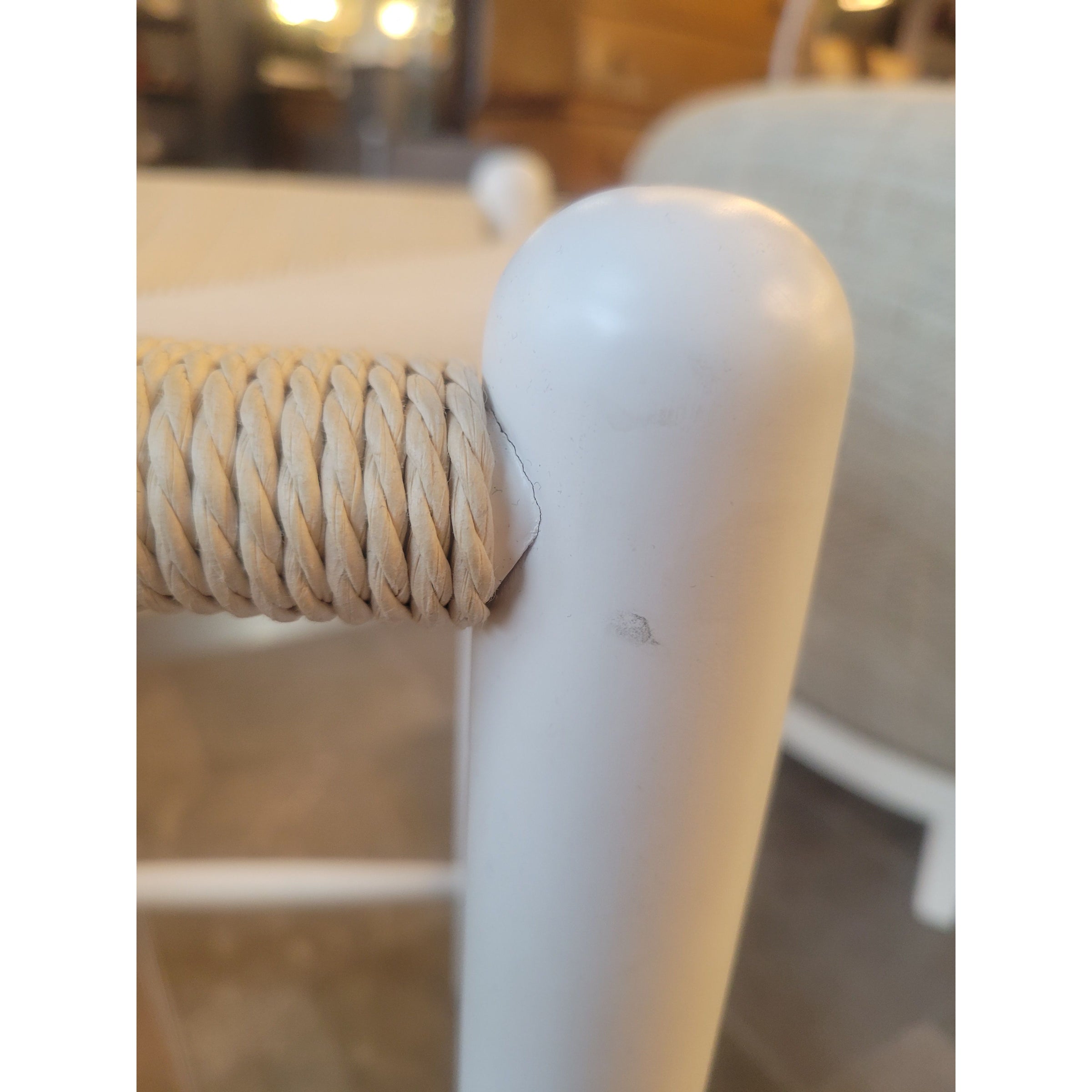 SET of 4 White Wood Wishbone Counter Stools w/ Natural Cord Seats