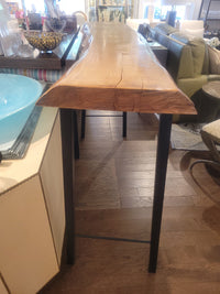 Live Edge Wood Slab Bar Height Console Table on Black Metal Legs