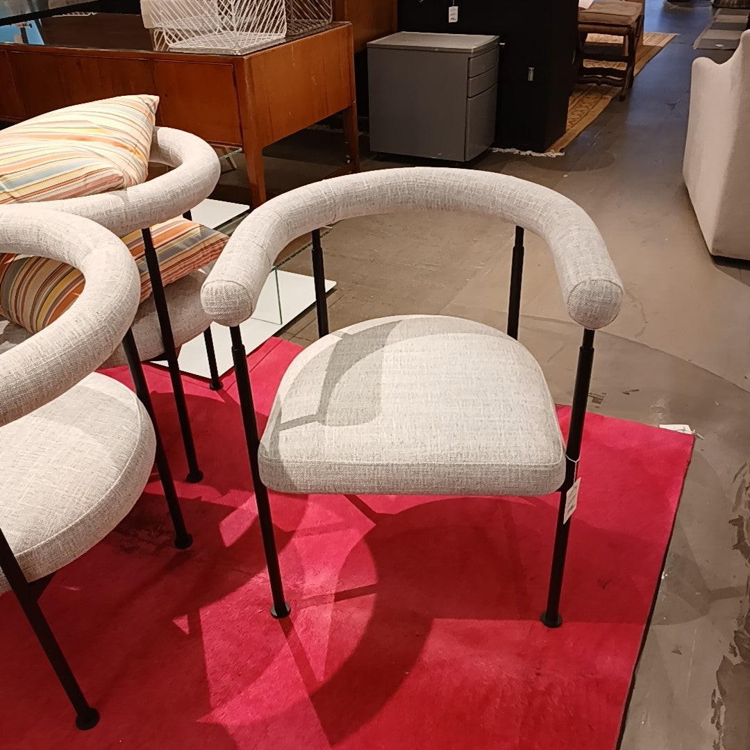 Pair of Marbella Chairs in Off-White Linen w/ Black Metal Legs