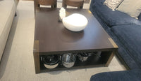 Custom Stained Quarter Oak Coffee Table w/ Bronze Corner Posts