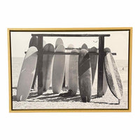 B&W Beach Surfboards Photograph on Canvas in Floating Wood Frame