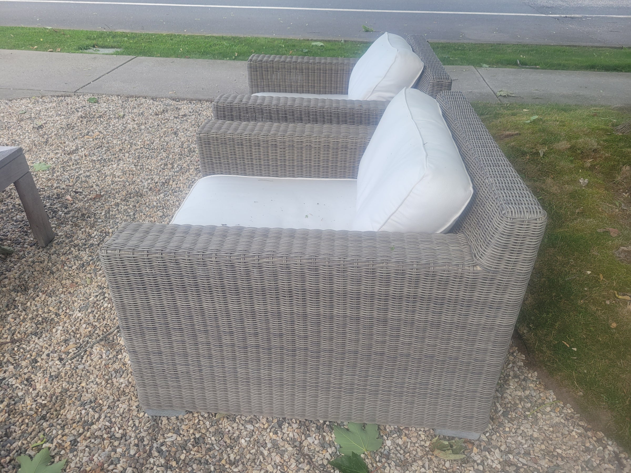 PAIR of Gray Wicker Lounge Chairs w/ Cushions