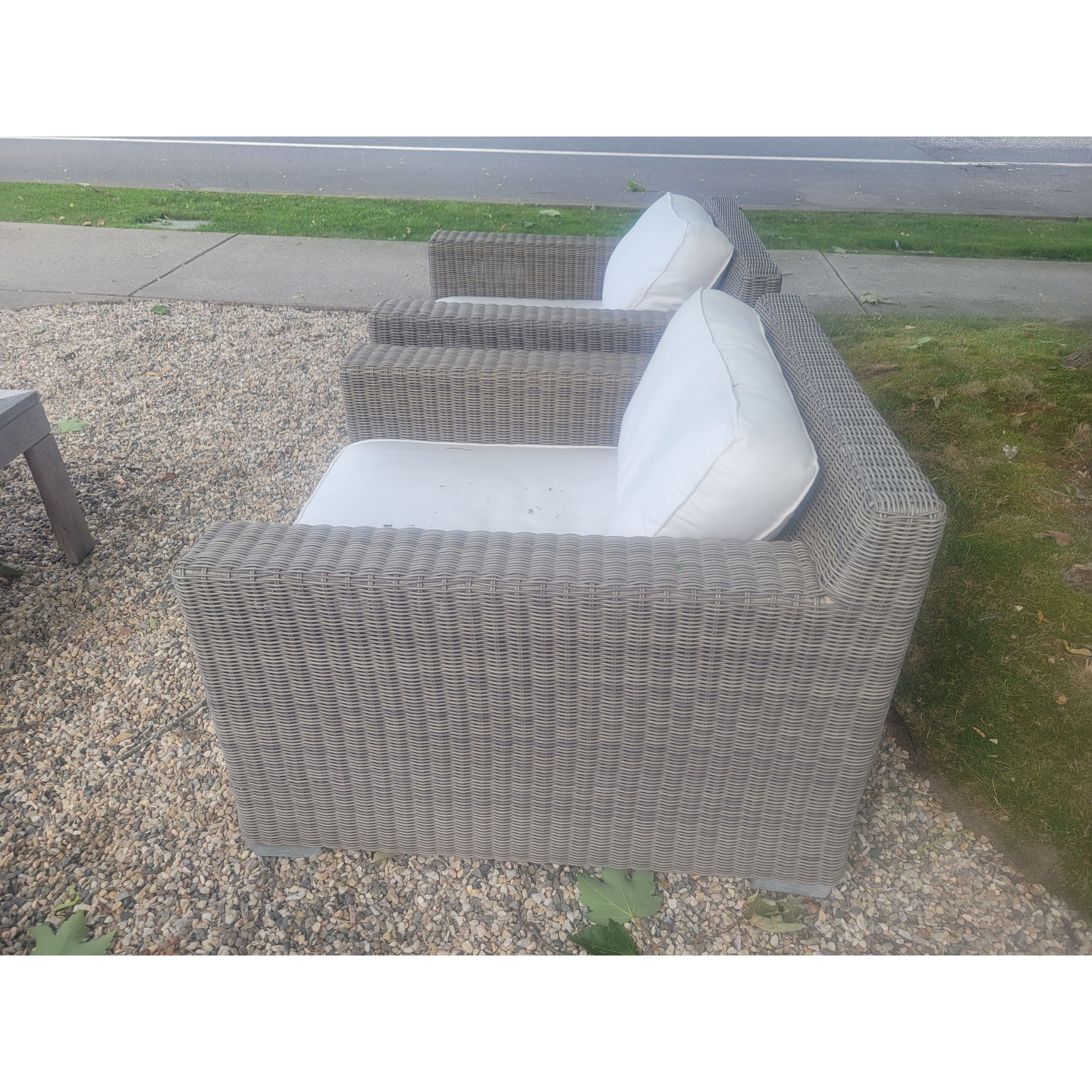 PAIR of Gray Wicker Lounge Chairs w/ Cushions