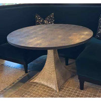Round Black Shagreen Noor Dining Table on Silver Iron Base by Made Goods