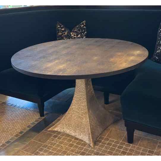 Round Black Shagreen Noor Dining Table on Silver Iron Base by Made Goods