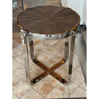 Round Wood & Chrome Side Table