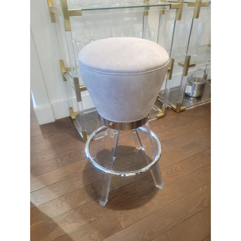 Post-Modern Lucite & Chrome Gumdrop Stool w/ Velvet Seat by H. Studio