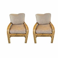 PAIR of Bamboo Chairs w/ Diamond Pattern Cushions