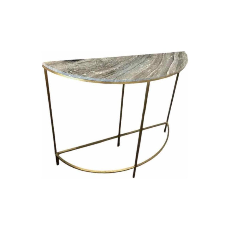 Brass and Marble Top Demi-Lune Console Table