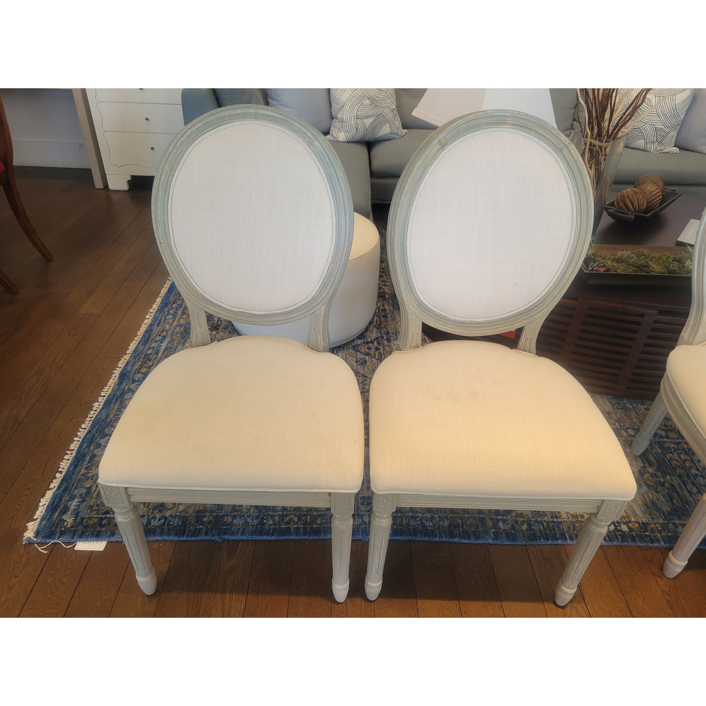 SET of 10 French Linen & Wood Round-Back Dining Chairs by Safavieh (AS IS) - colletteconsignment.com