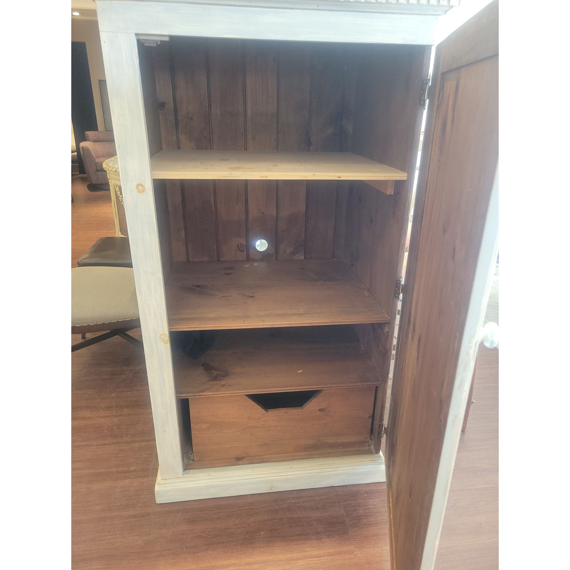 Vintage Whitewash Pine Storage Cabinet - colletteconsignment.com