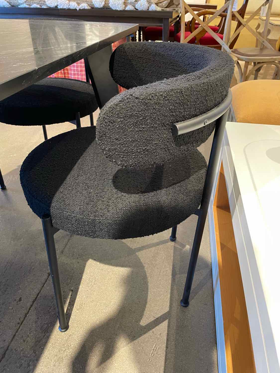 SET of 6 Black Boucle Chairs w/ Metal Legs