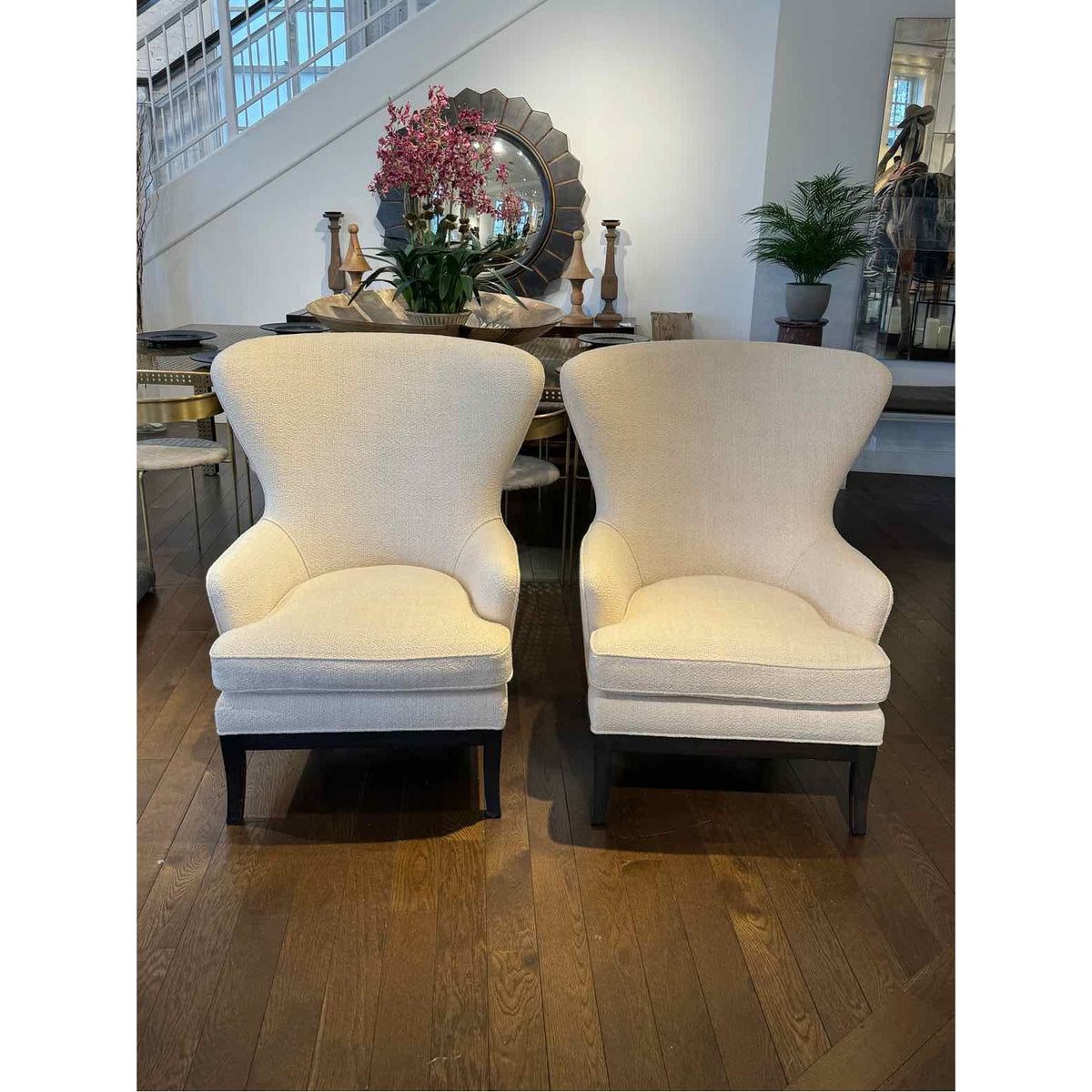 Pair of West Wingback Chairs From Duane Upholstered in a Holland & Sherry Fabric