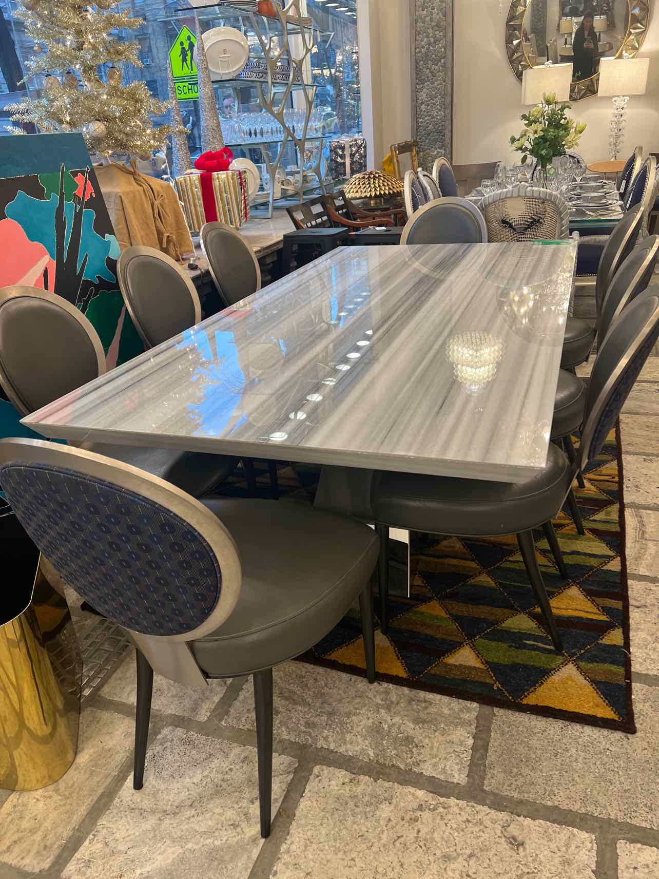 Marble and Metal Base Dining Table from Stone Int'l