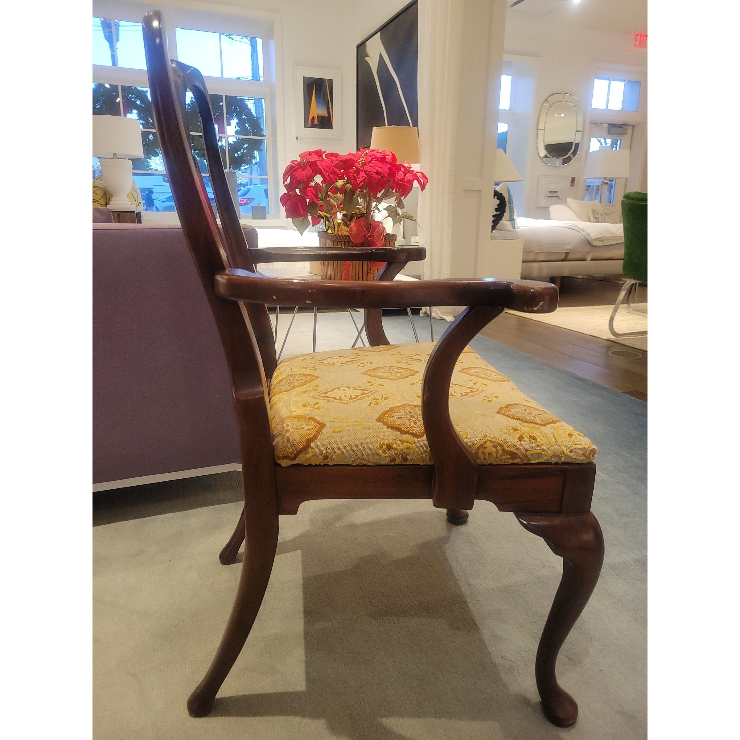 PAIR of Antique Mahogany Queen Anne Chairs w/ Upholstered Seats