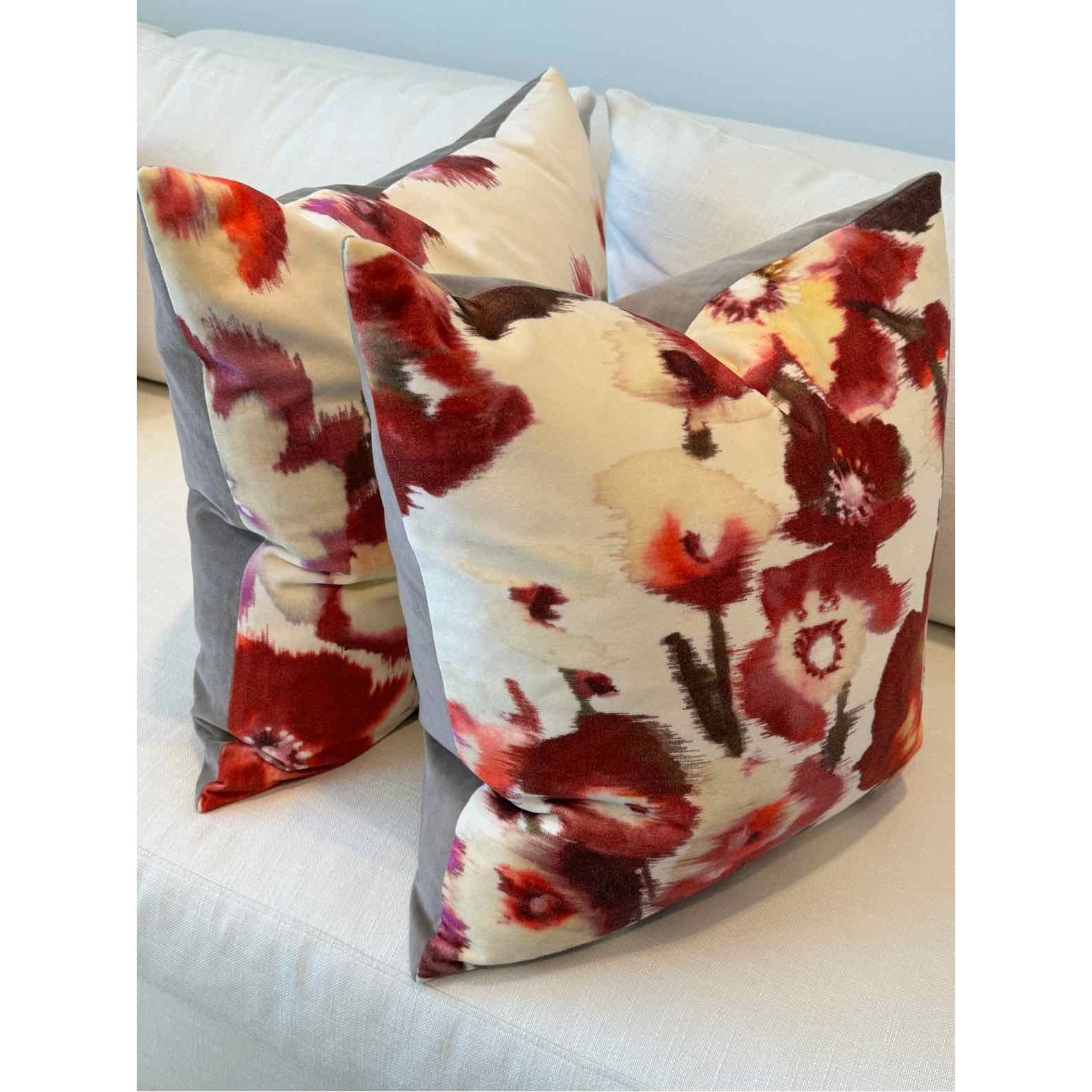Pair of Custom  Abstract Mulicolor Velvet Pillows