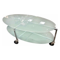 Eliptical Frosted Glass Coffee Table on Wheels