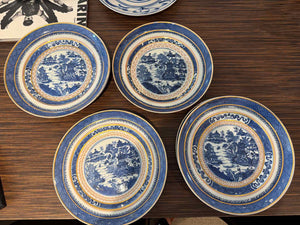 Set of 6 18th Century Nanking Blue & White Plates 9.5"Diam x 1.5"H AS IS