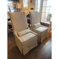 PAIR of Belgian Slipcover Highback Dining Chairs on Casters by RH (AS IS) - colletteconsignment.com