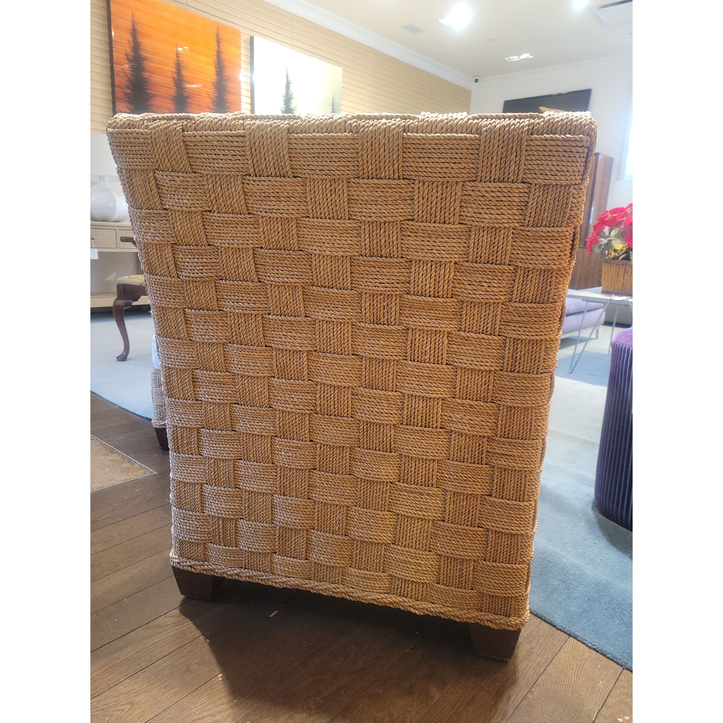 SET of 'Balta' Organic Woven Seagrass Chair & Ottoman by Ethan Allen